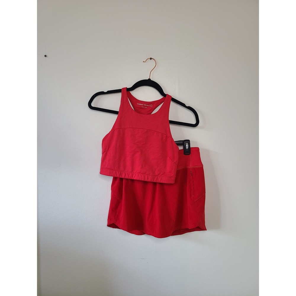 Outdoor Voices Red Tank Sports Bra Skort Set Size S